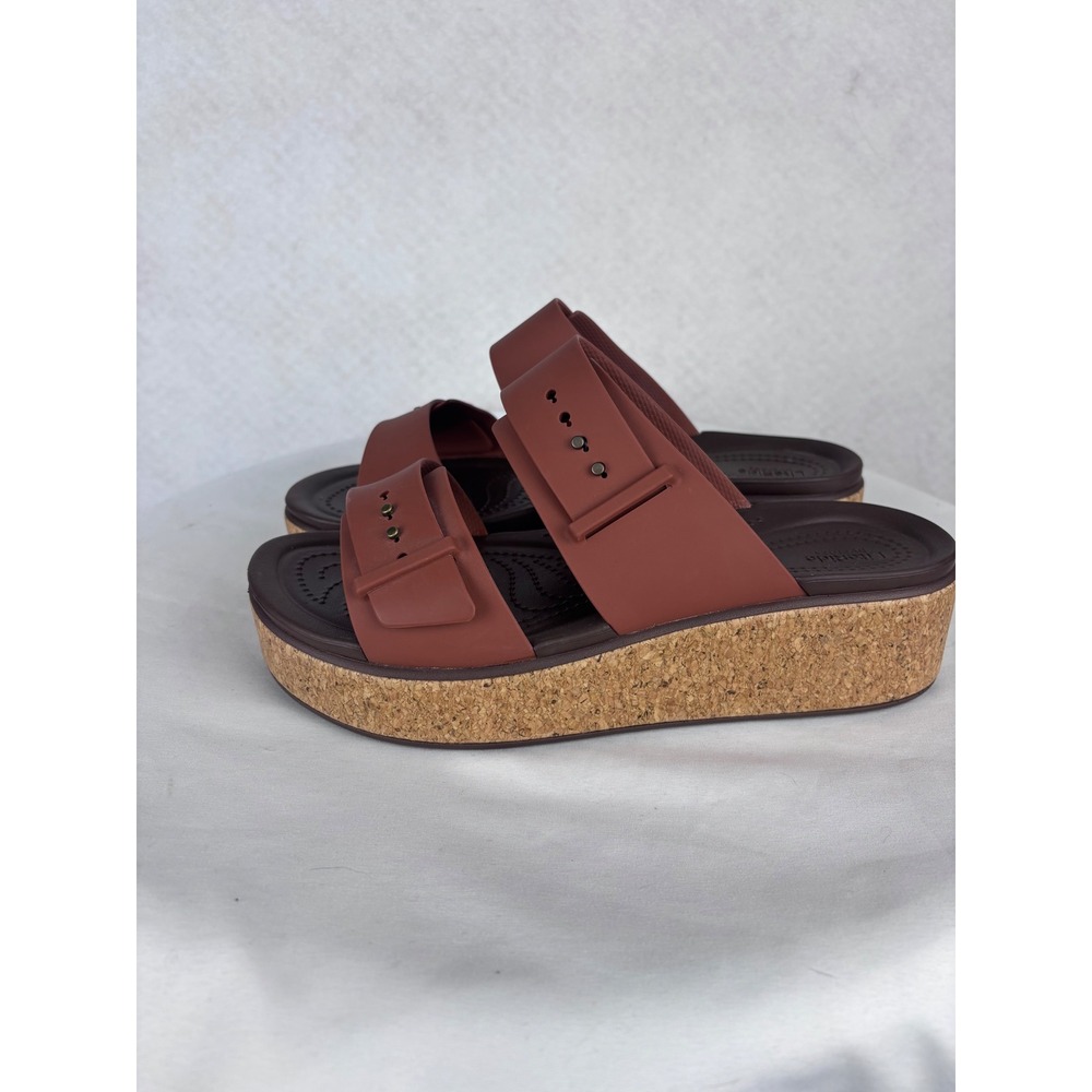 Crocs Literide Buckle Slide Sandals Wedge Platform Cork Brown Women's 9 Comfort - Picture 3 of 6